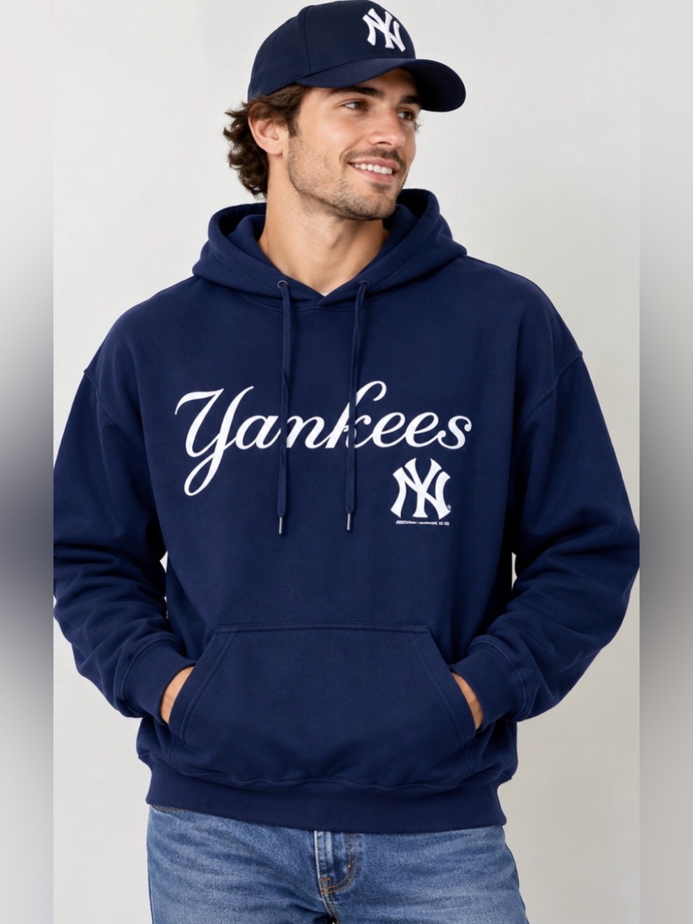 Y2K Vintage Stitches Navy & White NY Yankees Baseball Hoodie Size XL